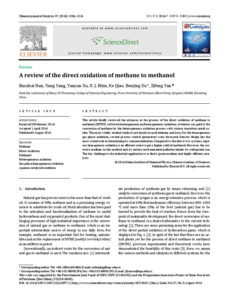 A Review of The Direct Oxidation of Methane To Methanol PDF | PDF ...