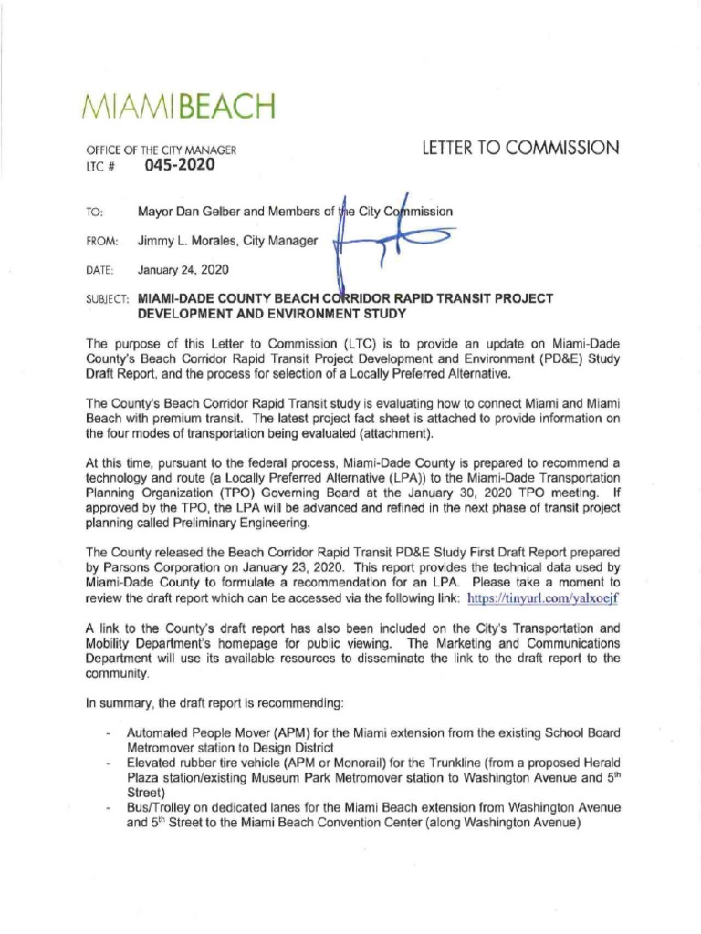 Ltc 045 Miami Dade County Beach Corridor Rapid Transit Project Development And Environment Study Compressed Sustainable Technologies Rail Infrastructure