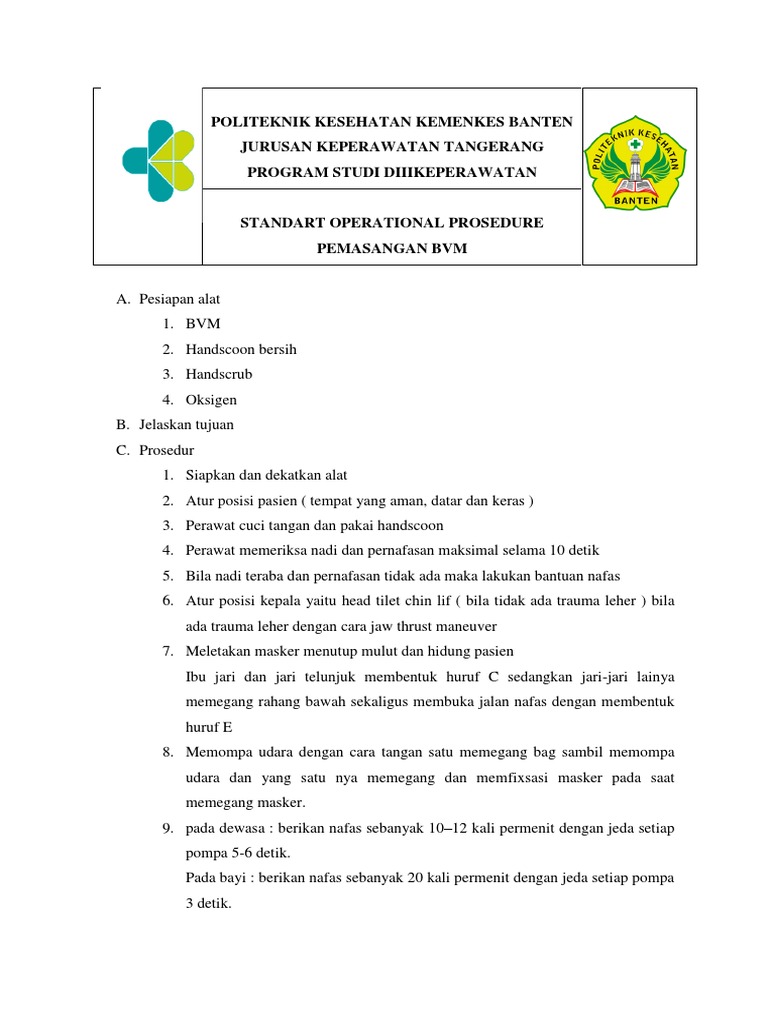 SOP Pemasangan BVM untuk Perawat | PDF | Pengembangan Diri | Kesehatan ...