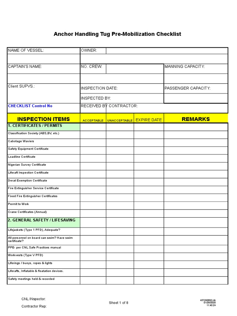 Anchor Handling Tug Inspection Checklist | PDF | Manufactured Goods ...