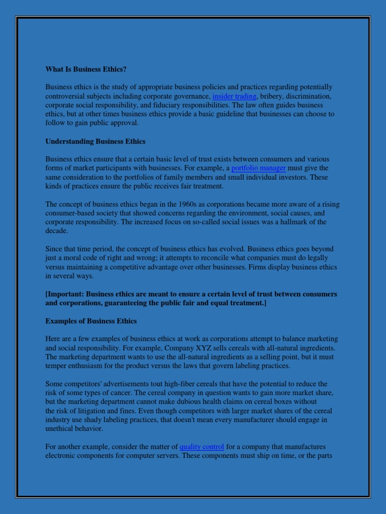 Business Ethics Business Ethics Marketing