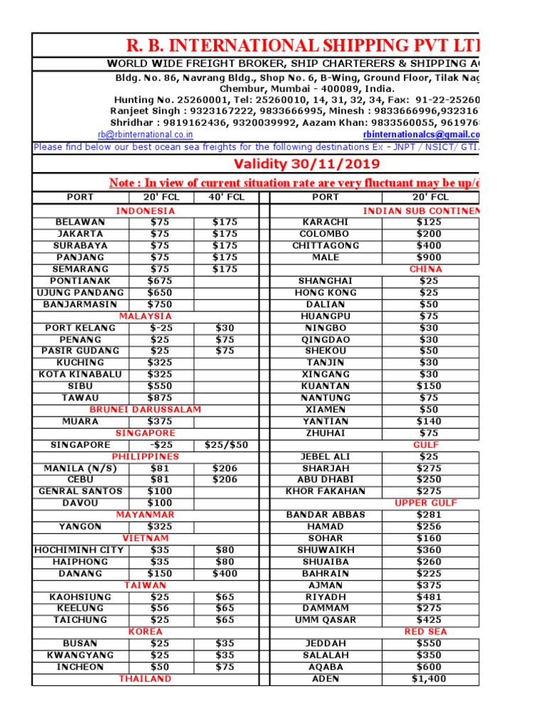 Global Freight Rates by R.B. International | PDF