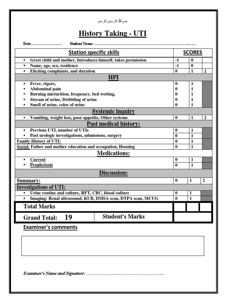 UTI History PDF Urinary Tract Infection Medical Specialties