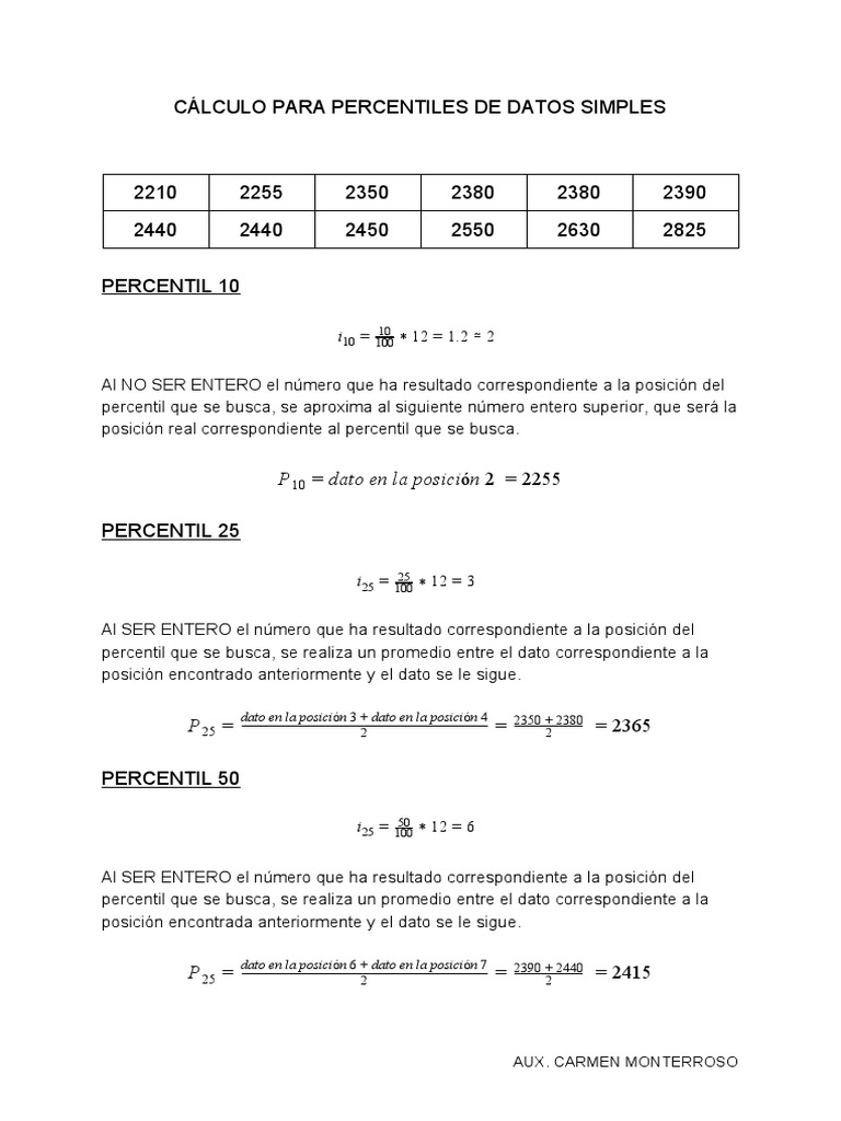 Cálculo de Percentiles en Datos Simples | PDF