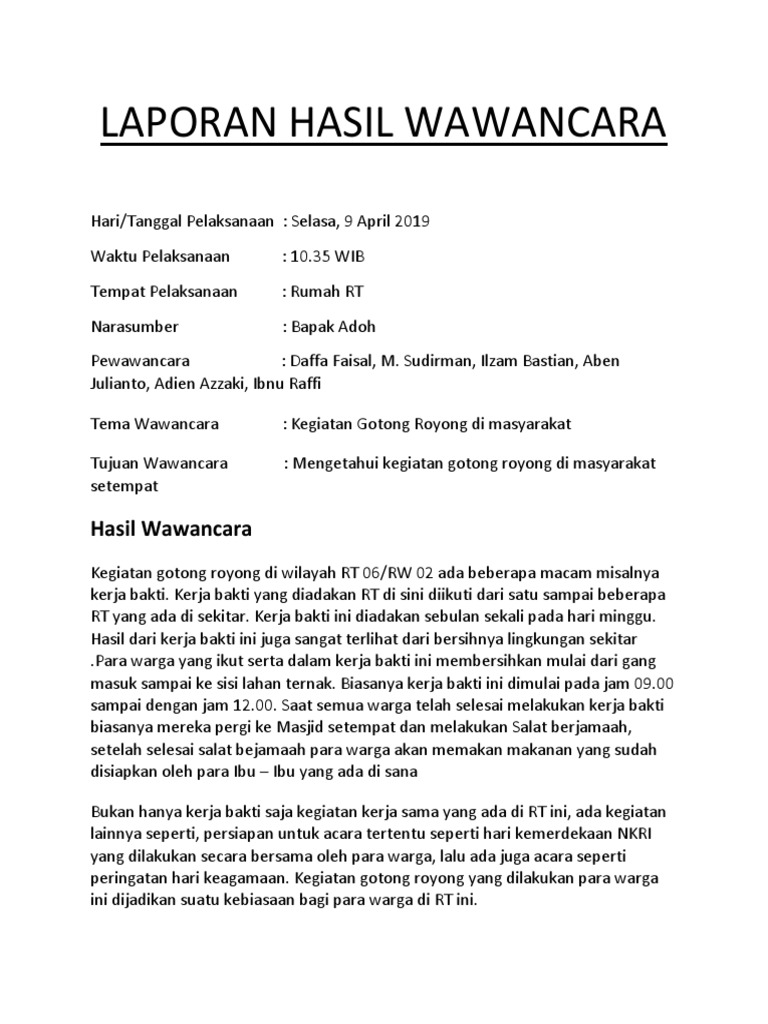 Laporan Hasil Wawancara
