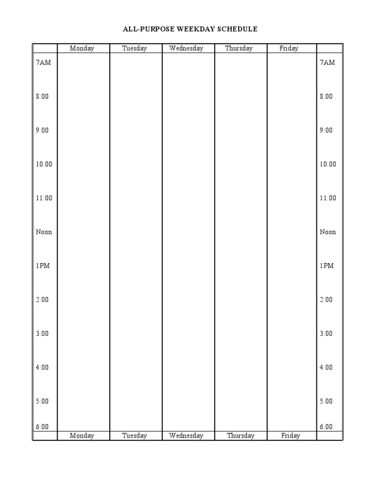 Weekday Schedule Template | PDF