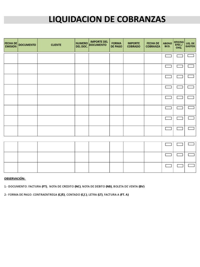 Liquidación de Cobranza y Formatos | PDF