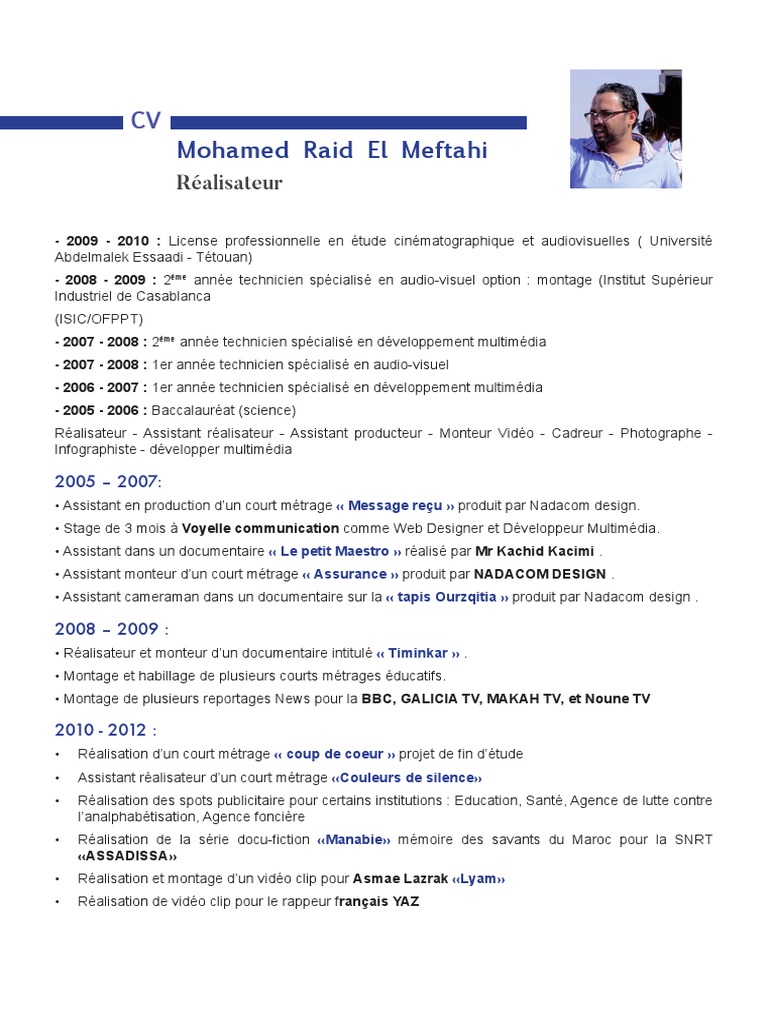 Cv Raid Realisation De Films Arts Du Spectacle