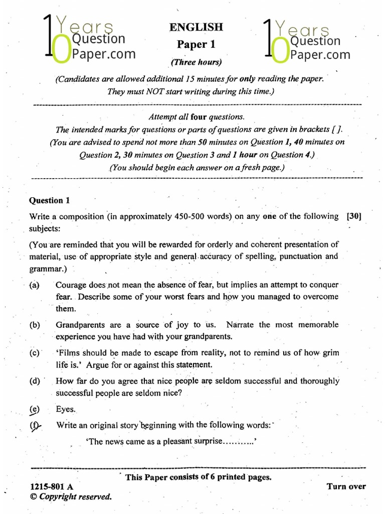 ISC 2015 English Paper 1 Class 12 PDF