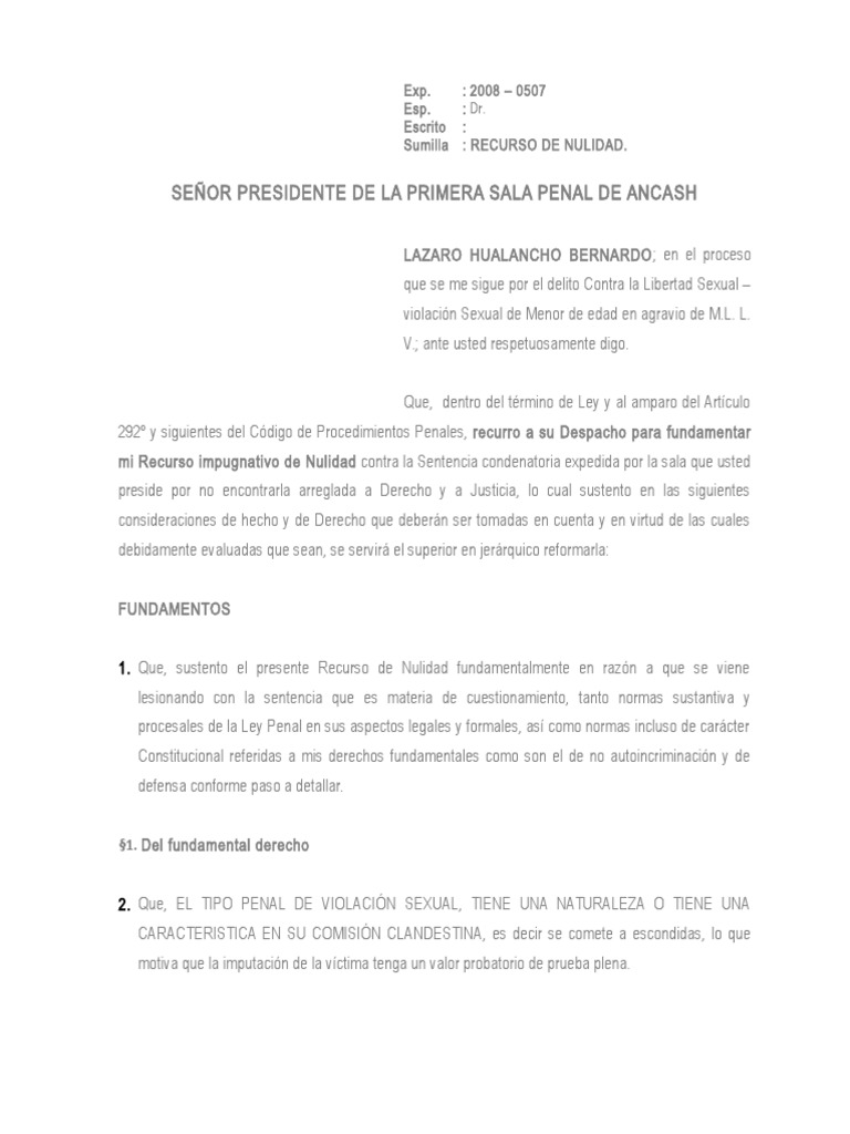 RECURSO DE NULIDAD Derecho penal Violación