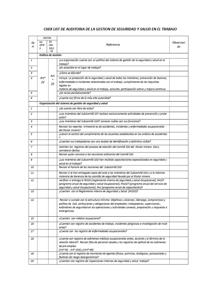 Check List de Auditoria ISO 45001 | PDF | Business | Bienestar
