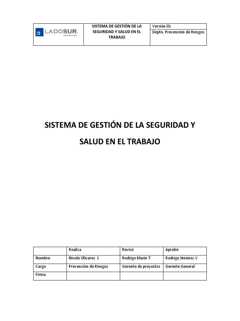 Sistema de Gestión de Seguridad y Salud | PDF | Derecho laboral ...