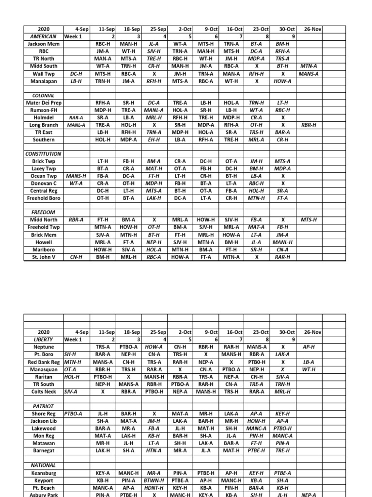 Football Schedules 2020