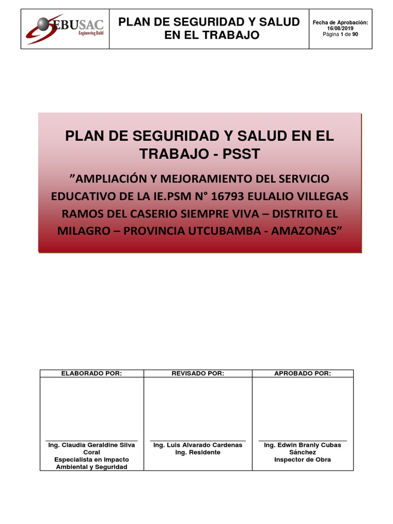 Plan de Seguridad y Salud Laboral | PDF | Seguridad y salud ocupacional ...