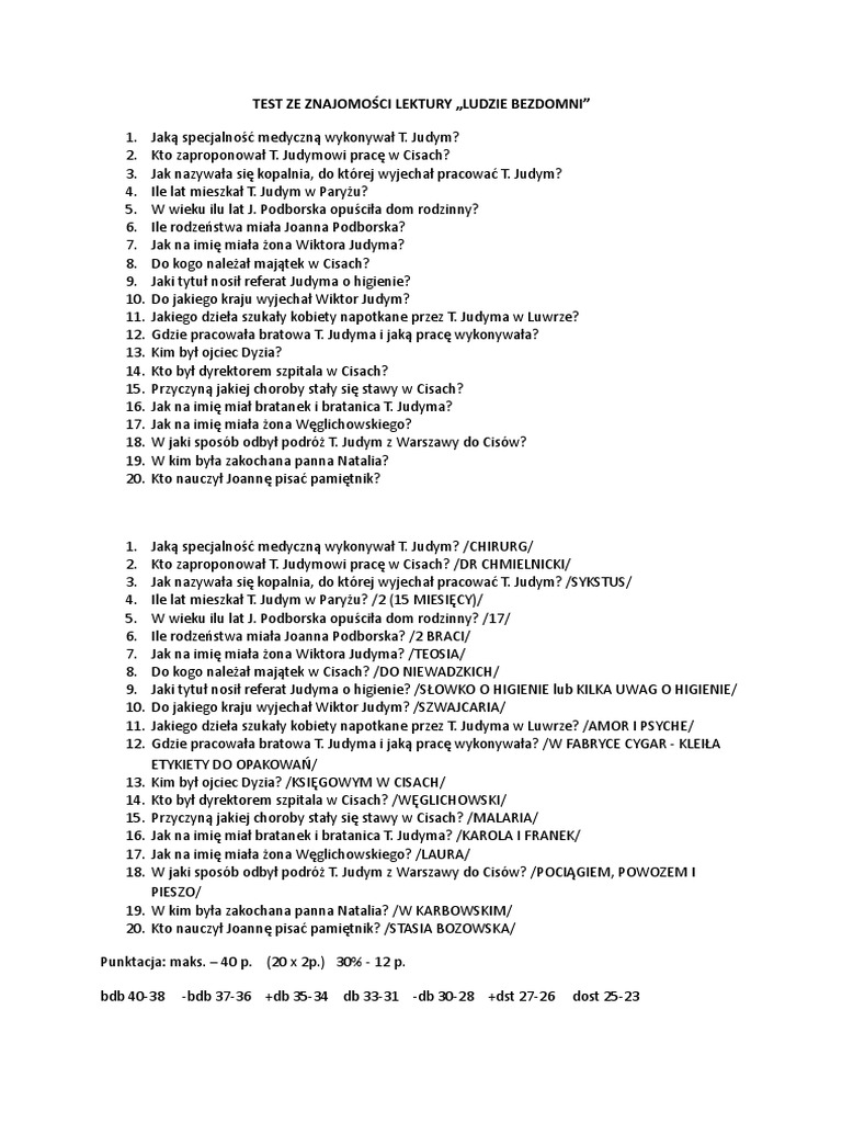 TEST ZE ZNAJOMOŚCI Ludzi bezdomnych