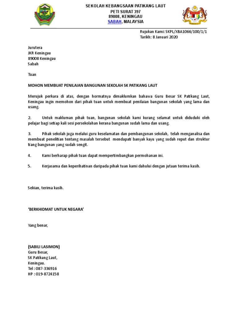 Contoh Surat Permohonan Penilaian Bangunan Ke Jkr