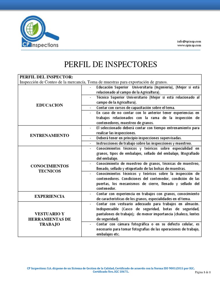 Perfil de Inspectores | PDF | Prueba / examen | Educación avanzada