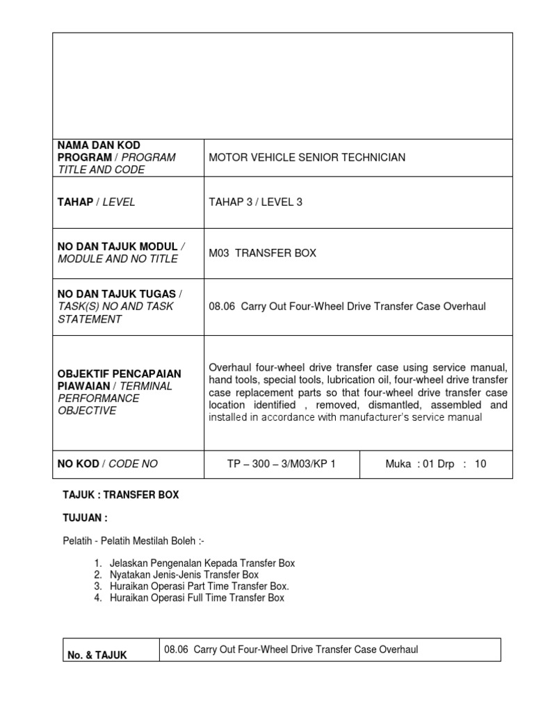 Nota Kuliah Transfer Case PDF Transmission (Mechanics) Four