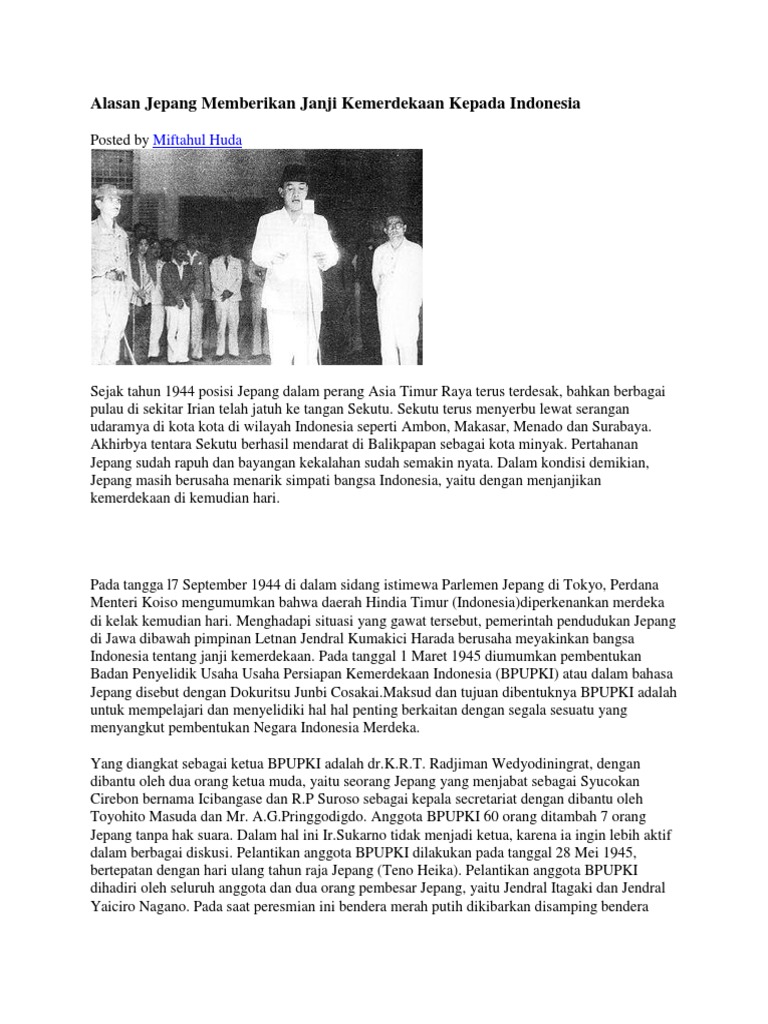 Alasan Jepang Memberikan Janji Kemerdekaan Kepada Indonesia Pdf