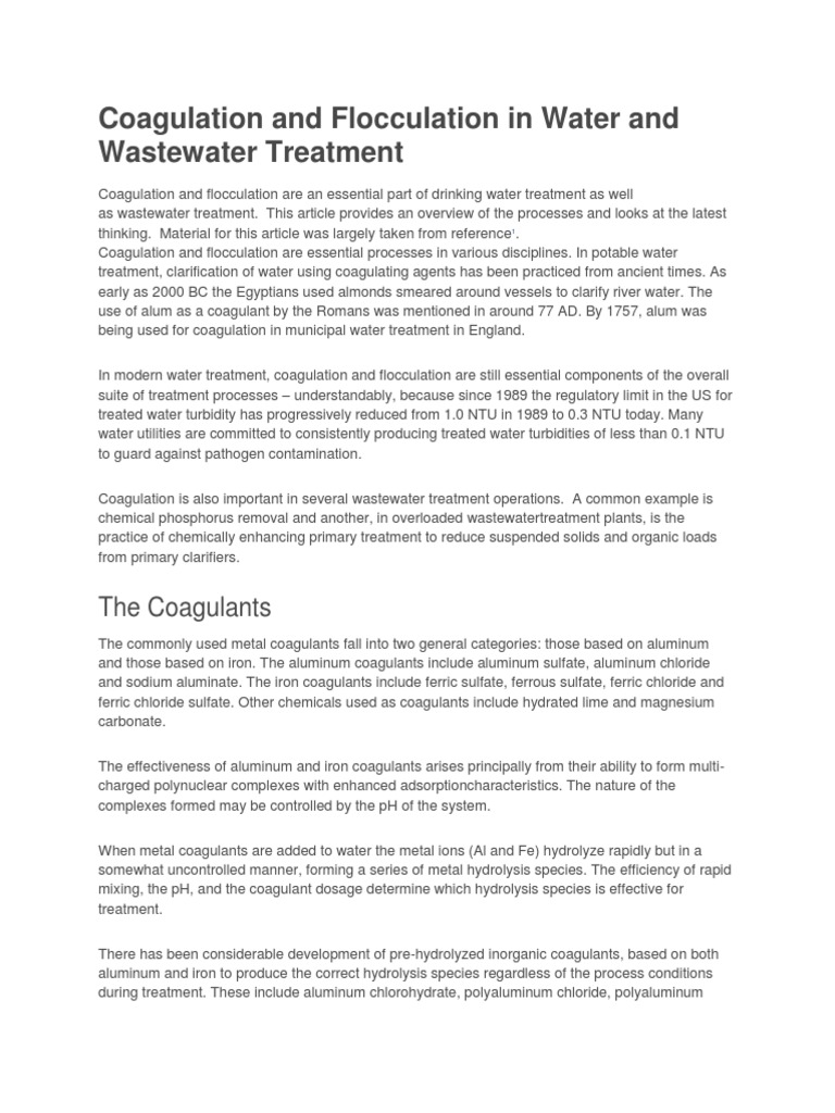 Coagulation and Flocculation in Water Treatment | PDF | Sewage ...