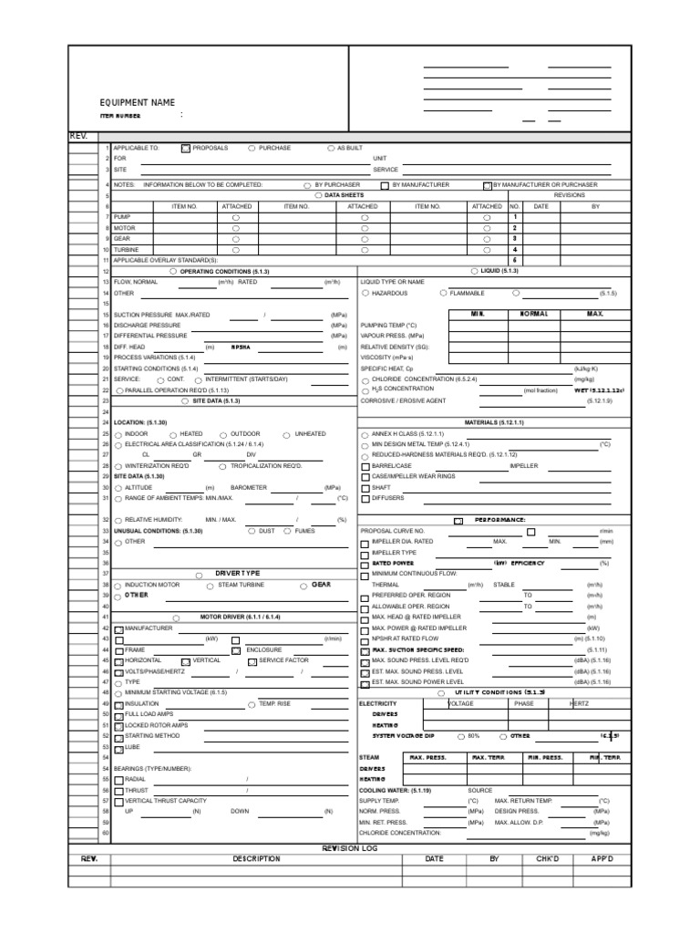 Centrifugal Pump Data Sheet API 610 | PDF | Pipe (Fluid Conveyance ...