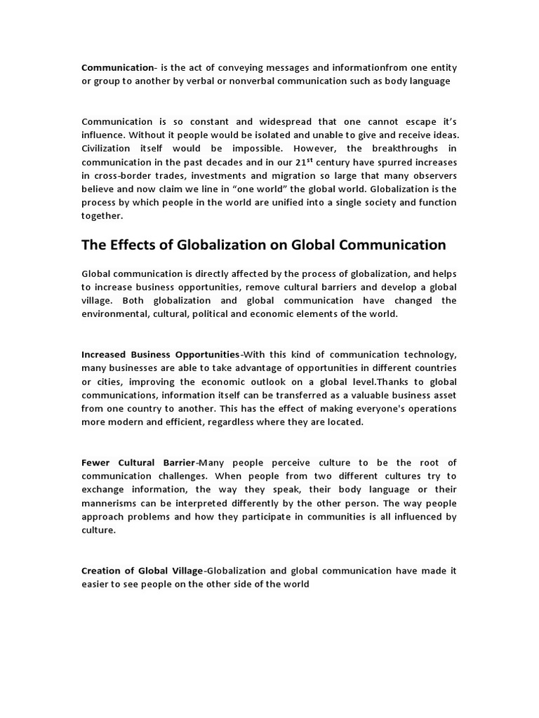 Effects of Globalization on Communication | PDF | Politics
