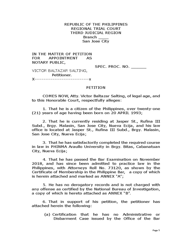 Sample Petition | PDF | Notary Public | Government