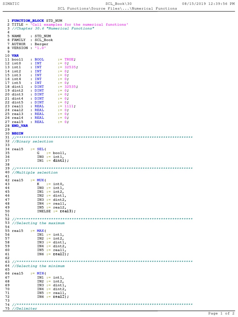 SCL Numerical Function Examples | PDF | Computer Programming | Teaching ...