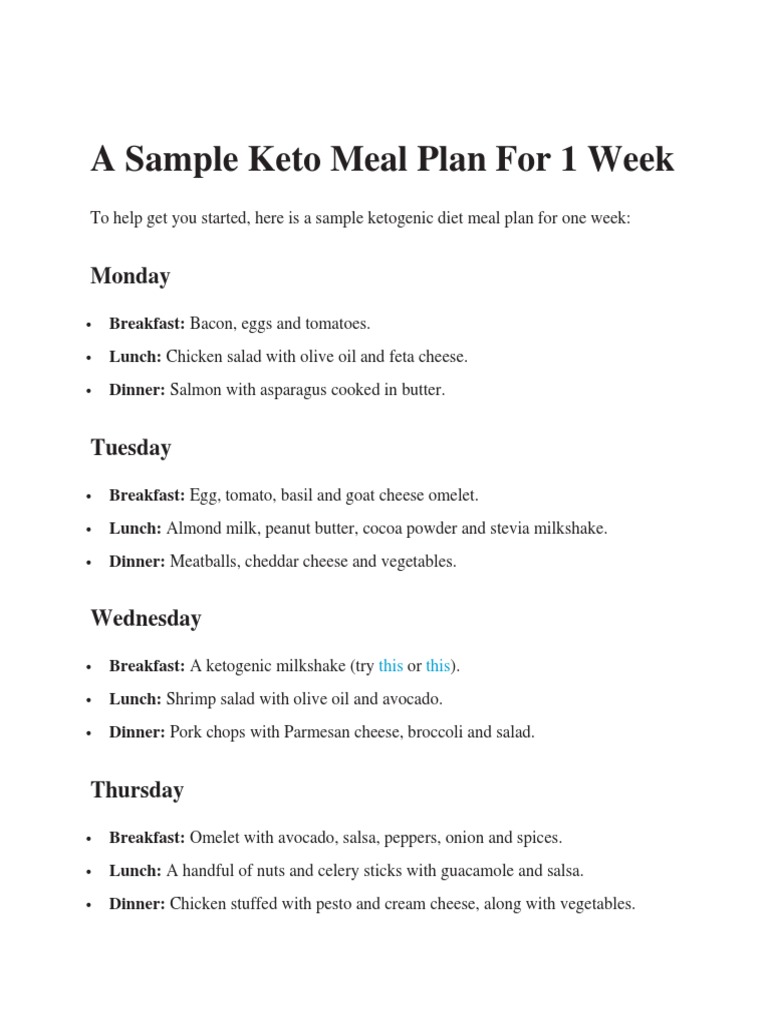 A Sample Keto Meal Plan For 1 Week | PDF