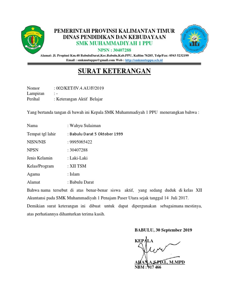 Surat Aktif Siswa 2020 Pdf
