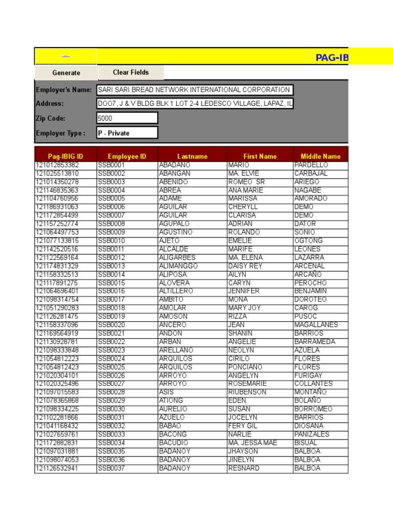 Pag-IBIG Employee List for Sari Sari Bread | PDF