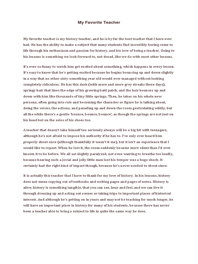 My Favorite History Teacher | PDF | Language Arts & Discipline