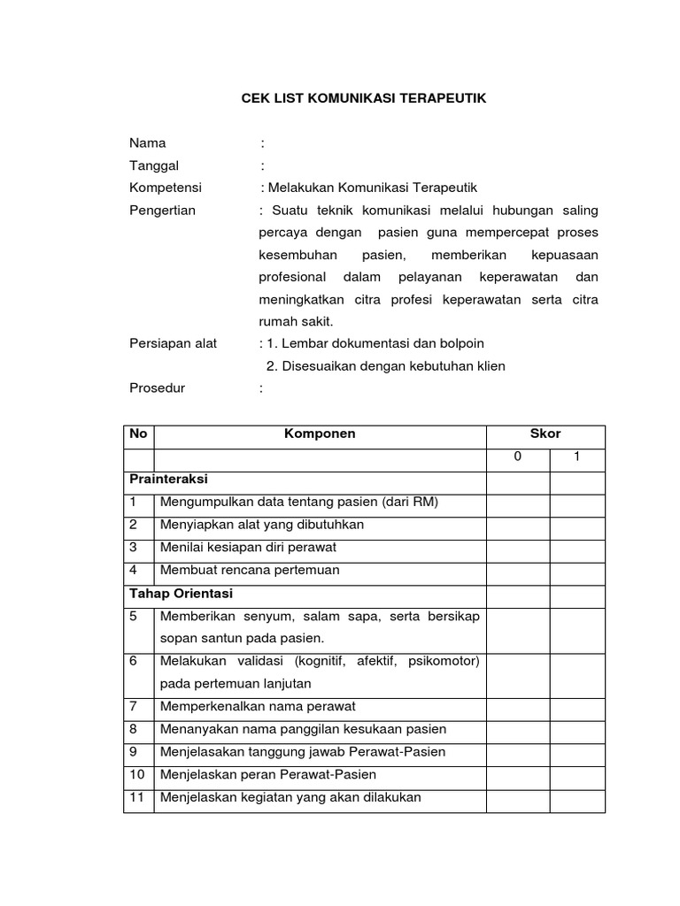 Cek List Komunikasi Terapeutik Keperawatan | PDF