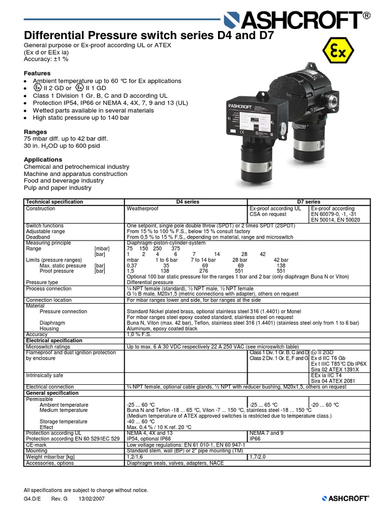 Ashcroft Pressure Switch PDF PDF Engineering Materials