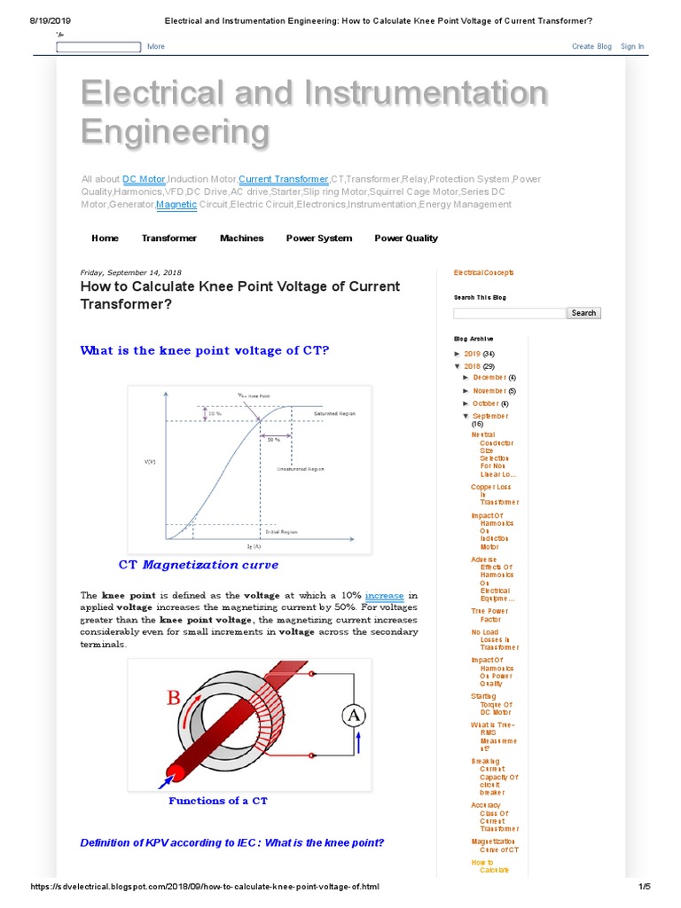 Electrical and Instrumentation Engineering How To Calculate Knee Point Voltage of Current