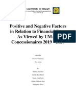 Positive and Negative Factors in Relation To Financial State As Viewed by UMAK Concessionaires 2019