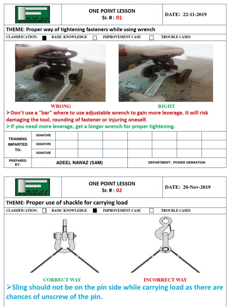 Safety Guidelines for One Point Lessons | PDF | Tools | Mechanical ...