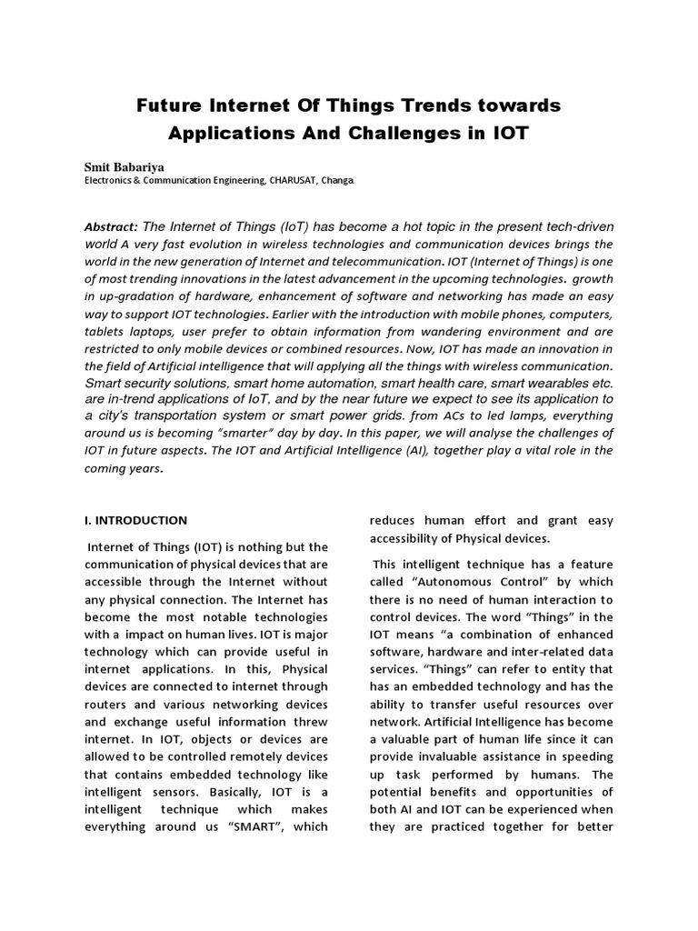 Future Internet Of Things Trends Towards Applications And Challenges In