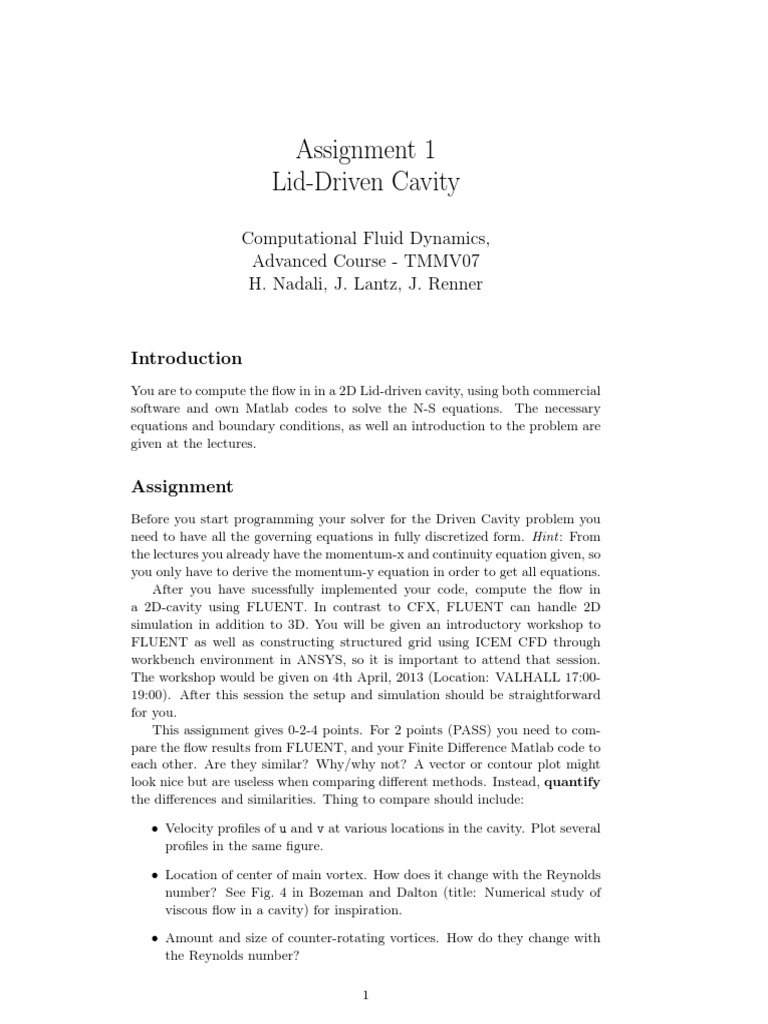 2D Lid-Driven Cavity Flow Assignment | PDF | Computational Fluid ...