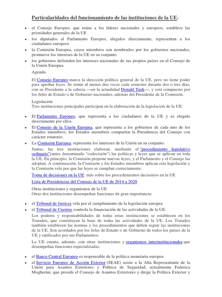Instituciones y Funcionamiento de la UE | PDF | Parlamento Europeo ...