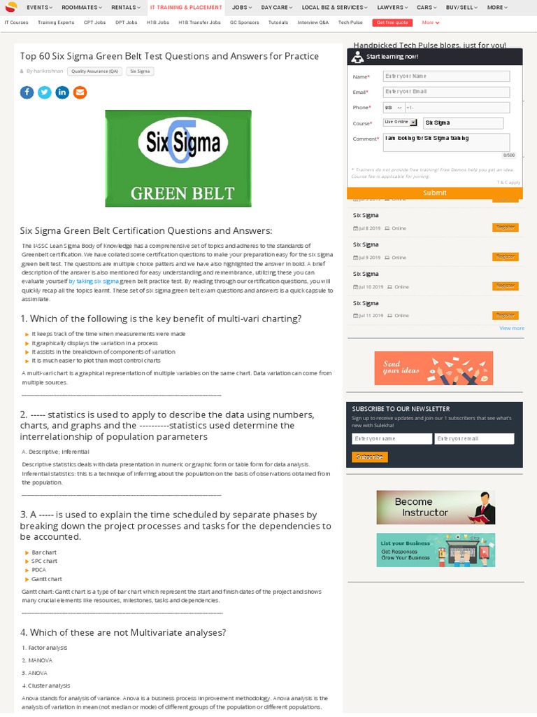 Top 60 Six Sigma Green Belt Test Questions and Answers For Practice ...