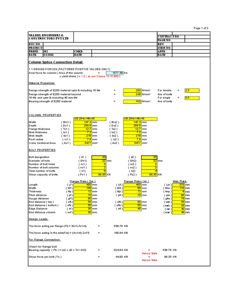 Steel Column Splice Connection Detail | PDF | Tension (Physics ...