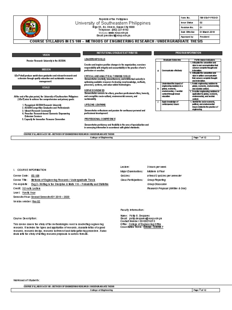 Methods Of Research Syllabus Pdf Pdf Thesis Test Assessment