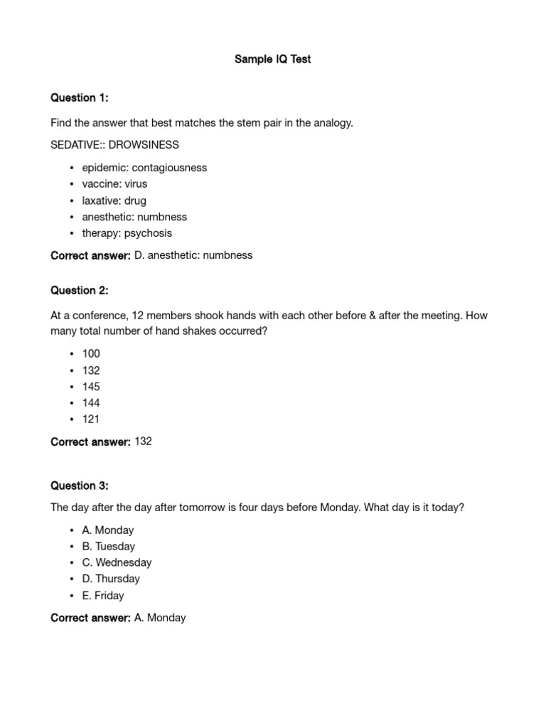 Sample IQ Test PDF | PDF