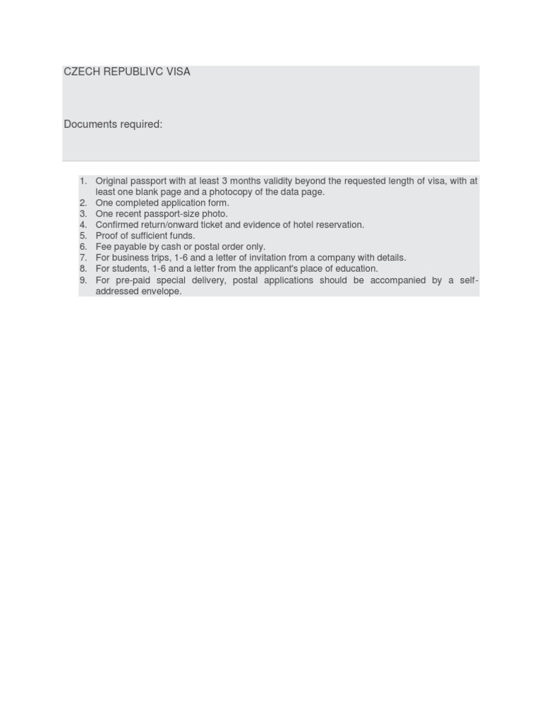 Czech Republic Visa Requirements Guide | PDF