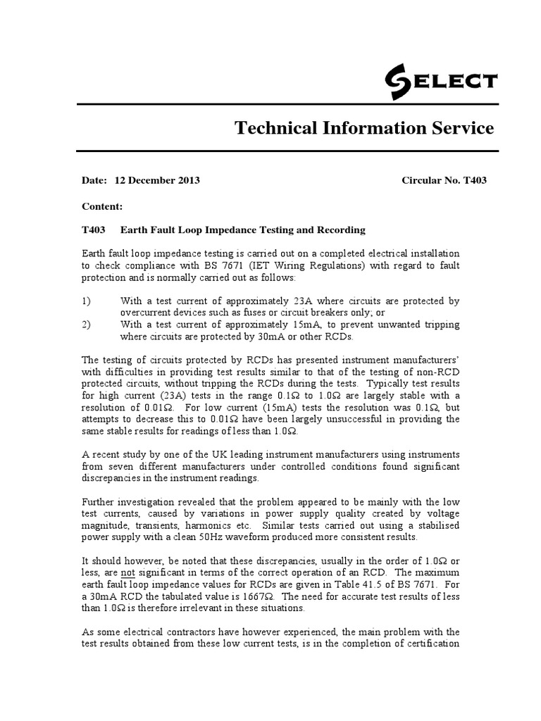 Earth Fault Loop Impedance Testing Guide | PDF | Electric Power ...