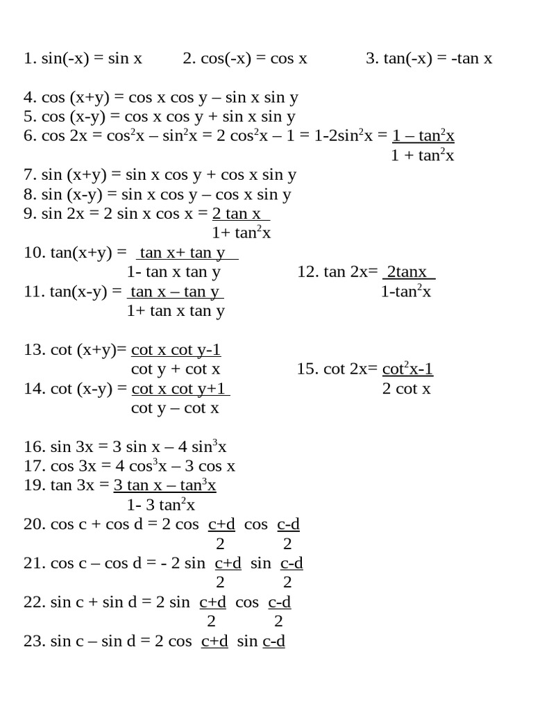 Trigonometric Identities Pdf
