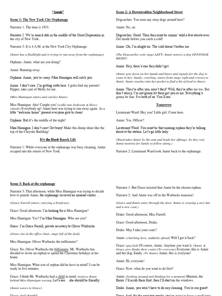 Annie Script 2014 | PDF | Annie (Musical)
