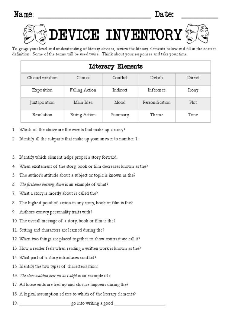 Literary Device Inventory Student Handouts PDF  PDF  Plot Inside Literary Devices Worksheet Pdf