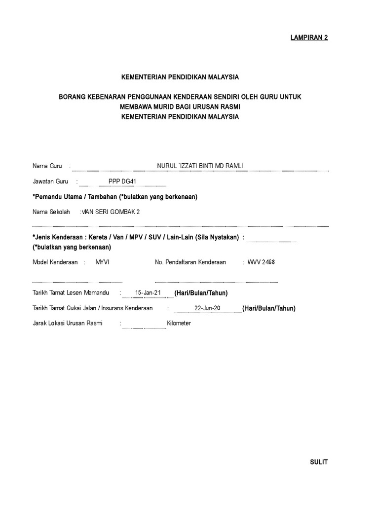 Format Surat Kebenaran Membawa Murid Pdf